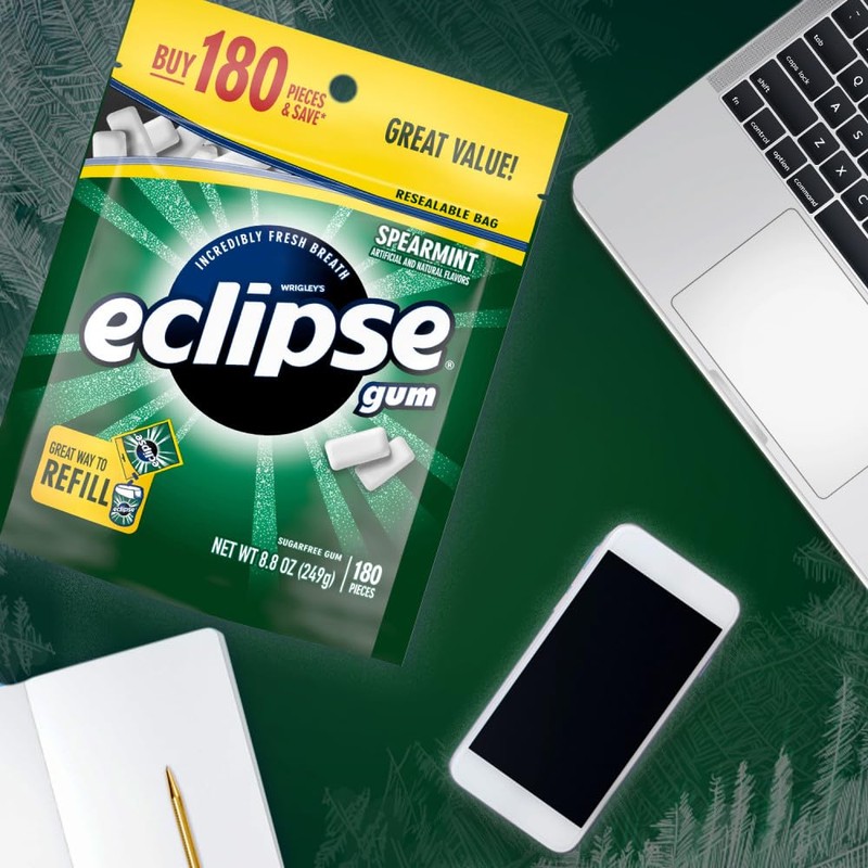 ECLIPSE Spearmint Chewing Gum Sugar Free, Mint Gum Bulk Pack,