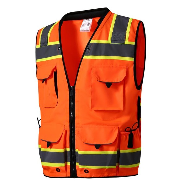 SKSAFETY 10 Pockets Professional Safety Vest, Class 2 High Visibility