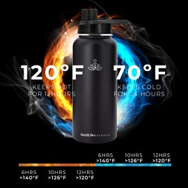 Good Life Balance Sports Water Bottle - 32oz, 3 Lids, Vacuum Insulated Stainless Steel, Keeps Liquids Hot or Cold with Double Wall Vacuum Insulated, Simple Thermo Mug, Metal Canteen, Sweat Proof