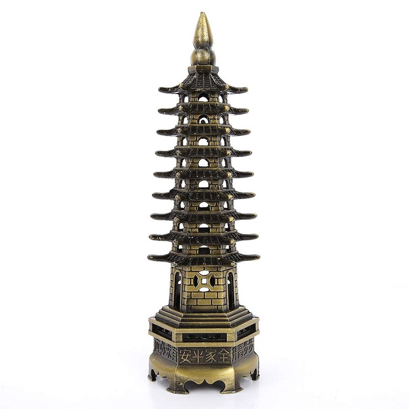 Alloy WenChang Tower Model for Bedroom Home, Vintage Chinese Tower