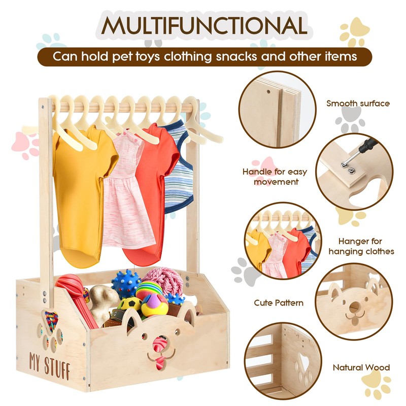 Chunful Dog Closet Wooden Pet Wardrobe Closet Dog Toy Storage
