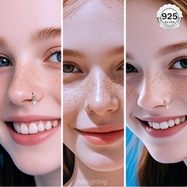 Melighting 20G Nose Hoop Ring 925 Sterling Silver Seamless Open Nose Piercing Dangle Star Helix Earring Clear CZ 8 mm Cartilage Jewelry for Women Men