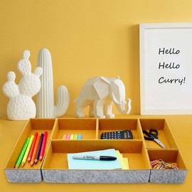 Welaxy Deluxe drawer organizers multi-purpose storage box junk bins for office home kitchen bedroom bathroom nightstand holder quiet luxury gifts 6-piece Style A (Curry)