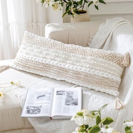 BlissBlush Cream Decorative Lumbar Throw Pillow Cover 14x36 Boho Long Cushion for Bed Neutral Beige White Accent Modern Farmhouse Pillowcase for Bedroom Living Room Couch Sofa Home Décor Cover ONLY