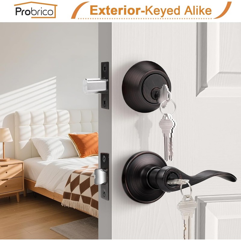 Probrico Door Lock Set with Deadbolt Oil Rubbed Bronze, Keyed