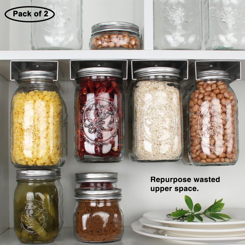 lopeztek Mason Jar Organizer Holder Rack for Food Storage, Under