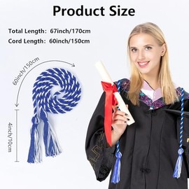 Blue White Graduation Cords, Cords for Graduation 2025, Graduation Tassel Cord, Honor Cords, 67" Long Braided Graduation Ropes Cords for Graduation Decorations Bachelor Gown Master Doctoral