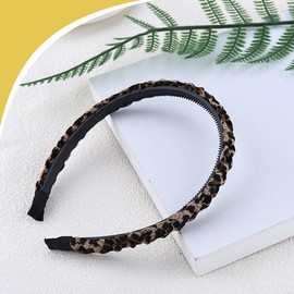 Thin Braided Leopard Headband With Tooth Vintage Leopard Print Hairband Hair Hoop Non Slip Head Bands Hair Accessories for Women Fashion Make Up Skincare Headband Headwear