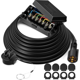 MICTUNING Heavy Duty 7 Way Plug Inline Trailer Cord with 7 Gang Junction Box - 16 Feet