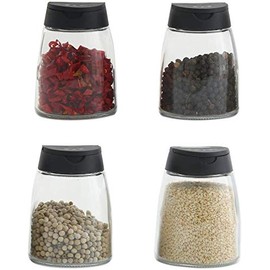 Glass Spice Jars, Double Lids Seasoning Shakers Glass Bottles Spice Shakers Sifter Barbecue Salt & Pepper Shaker Container (4PCS）