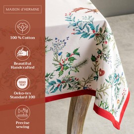 Maison d' Hermine 100% Cotton Table Cover - 54"x72" Rectangle Decorative Tablecloth - Washable Tablecloths for Dining, Home, Farmhouse & Party - for Thanksgiving & Christmas - Holly Time Collection