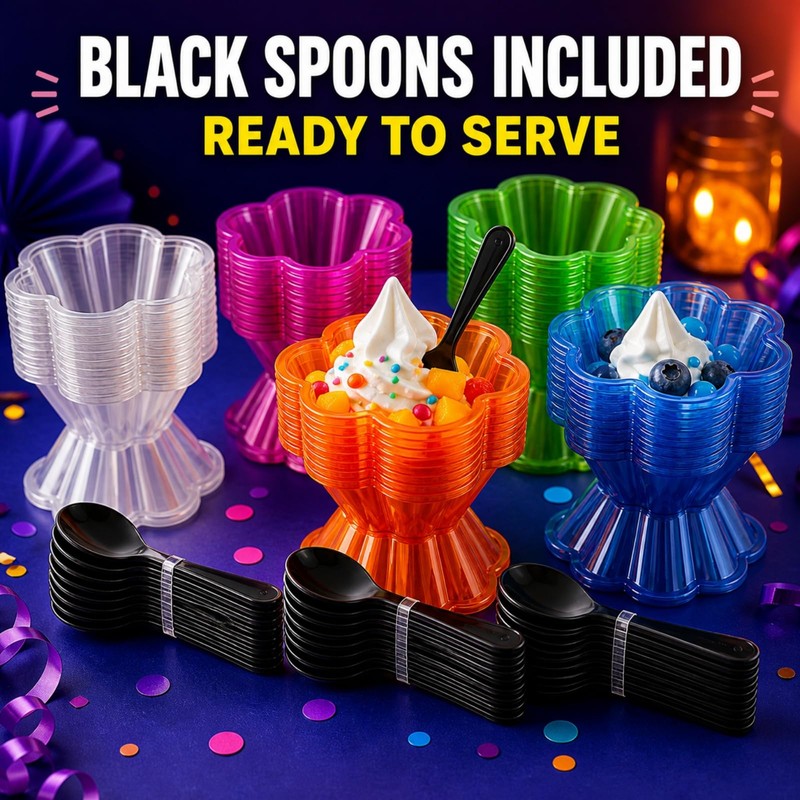250 Pcs Ice Cream Bowls, 250ml Hexagon, 5 Colors with