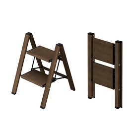 Taranta 2 Step Ladder,Aluminum Lightweight Folding 2 Step Stool with Anti-Slip Wide Pedal,330lbs Capacity Step Ladder for Household,Kitchen,Office - Walnut