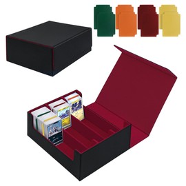 Tolesum Trading Card Storage Box, Card Deck Box for MTG, Gathering Card Box for 1800+ Cards with Dividers, PU Leather Magnetic Trading Cards, Compatible Magic Commander TCG Cards, Black and Red