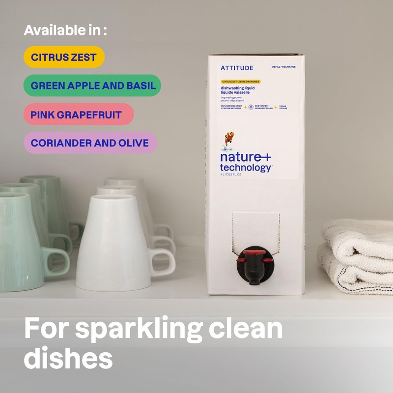 ATTITUDE Dish Soap Refill, EWG Verified, Plant-Based & Vegan Dishwashing