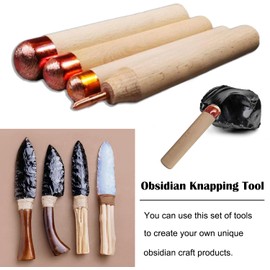Flint Knapping Tools Kit Obsidian Crafting Tool, Dragon Crystal Stone Age Toolkit, Flint Napping Tools for Both Pros and Beginners, Including 1 Pressure Flaker,3 Copper Boppers,1 Tool Bag