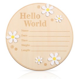 Baby Announcement Sign, 6 Inch Diameter Round Wooden Hello World Sign for Newborn Baby Birth Announcement Plaque New Baby Sign Baby Welcome Sign for Girls Boys Hospital Nursery Home Decor