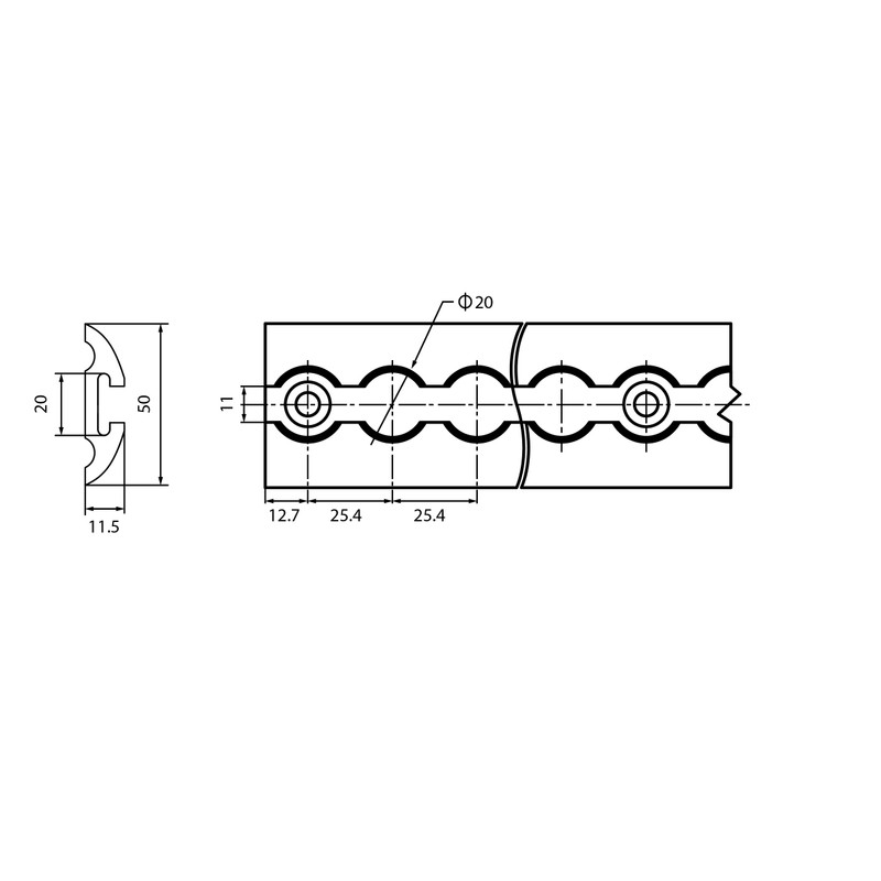 Airline Rail with Drilled Semicircular Shapes, Cargo Securing Lashing Rail