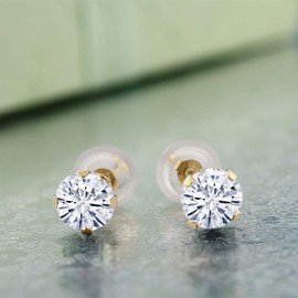 14K Yellow Gold Stud Earrings For Women Men Set Round Forever Classic Moissanite from Charles & Colvard (1.00 Cttw, Round 5MM)