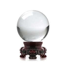 [TANAKA・YA] Completely Natural Crystal Ball, Approx. 1.0 - 1.1 inches (26 - 28 mm), Weight: Approx. 1.0 - 1.2 oz (26 - 30 g), Highly Transparent, Carefully Selected, High Quality, Wooden Base, Natural