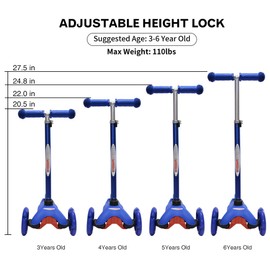 ChromeWheels Scooter for Kids, Deluxe 3 Wheel Scooter for Toddlers 4 Adjustable Height Glider with Kick Scooters, Lean to Steer with LED Flashing Light for Ages 3-6 Girls Boys (Blue)