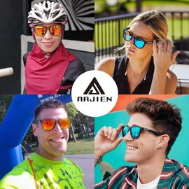 Arjien Square Polarized Sunglasses for Women Men, UV400 Protection, Ideal for Running Golf Driving Beach (Black Frame & Black Lens)