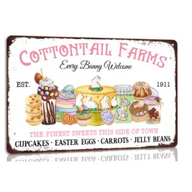Cottontail Farms Every Bunny Welcome Metal Tin Sign Retro Vintage Easter Sign for Home Cafes Easter Farmhouse Wall Decor Bunny Rabbit Plaque Spring Decor 8x12 Inch