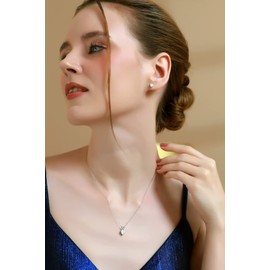 B. BRILLIANT Opal Necklace and Earrings for Valentines Day Sterling Silver Synthetic White Opals Heart Solitaire Jewelry Set for Women Bridesmaids