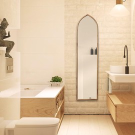 CreativeWise Vintage Full Length Wall Mirror with Arched Metal Frame, Full Body Mirror Dressing Mirror Make Up Mirror for Bathroom Bedroom Living Room Entry, Antique Gold, 12.25 x 50 INCH