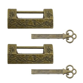 Pastlla 2 PCS Antique Chinese Lock Flower Bird Padlock Carved Vintage Retro Latch Lock with Key for Jewelry Box Drawer (Bronze)