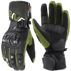 RKV86 Winter Motorcycle Gloves Mens, Rainproof Riding Gloves with Carbon Fiber Knuckles Protection for Riding, ATV, UTV, Snowmobile Outdoor Sports (Green, 2XL)