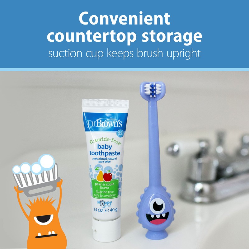 Dr. Brown's ToothScrubber Toothbrush, Three-Sided Toddler Training Toothbrush for Ages