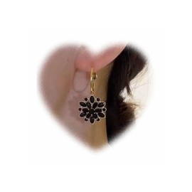 W WEILIRIAN Boho Black Flower Earrings Crystal Flower Drop Earrings for Girls Rhinestone Flower Hoop Earrings Flower Hoop Dangle Earrings Jewelry for Women Gifts