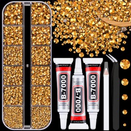Resin Jelly Rhinestones for Crafting with B7000 Jewelry Glue, 1 Box Gold Flatback Crystal with 3Pcs 10ml Glue, Bedazzling Non Hotfix Gems for DIY Tumblers Clothing Shoes Manicure