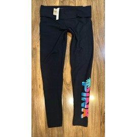 Victoria's Secret Pink Foldover Full Length Cotton Legging Black Tropical SM NWT