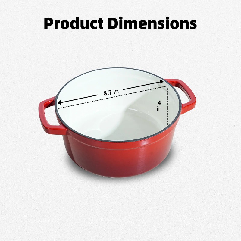 5Qt Enameled Blue Cast Iron With Double Handle Pot Lid