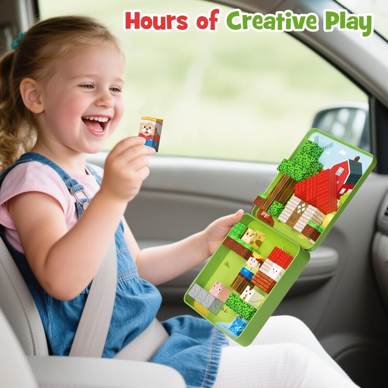 Magnetic Building Blocks, Farm Theme STEM Mini Magnet Travel Cubes