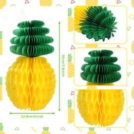 Kesote Hawaii Decoration 12 Pieces Pompoms Pineapple Summer Decoration Tropical Honeycomb Balls Hanging Luau Party Lanterns (8 Inches)