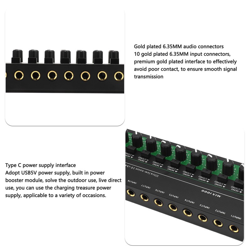 10 Channel Sound Mixer Independent Volume Control Knob Professional Multichannel