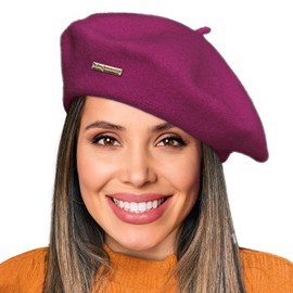 Nawati Wool French Berets for Women, Solid Color Beret Hats for Women Girls Lady, Casual and Chic Vintage Painters Hat-Purple Red