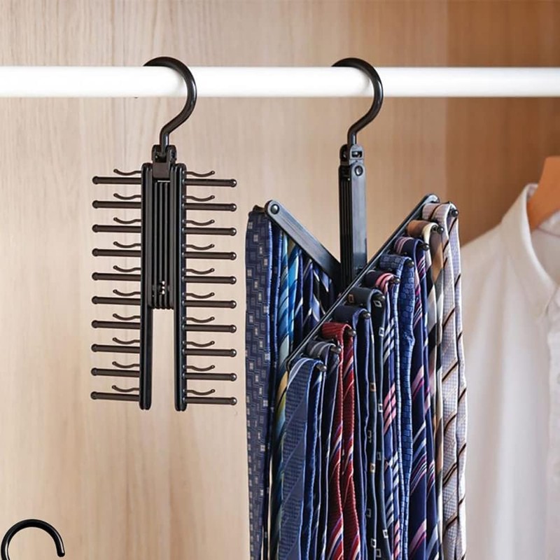 Upgraded 2 PCS Adjustable 20 Tie Rack Holder, 360° Rotating