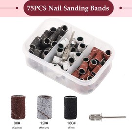 Litensh Pack of 75 Nail Cutter Attachments, 80/120/180 Grit Nail Drill Bit Nail Sanding Sleeves Cutter with 1 Piece 3/32 Inch Nail Drill Sanding Belt for Manicure Pedicure