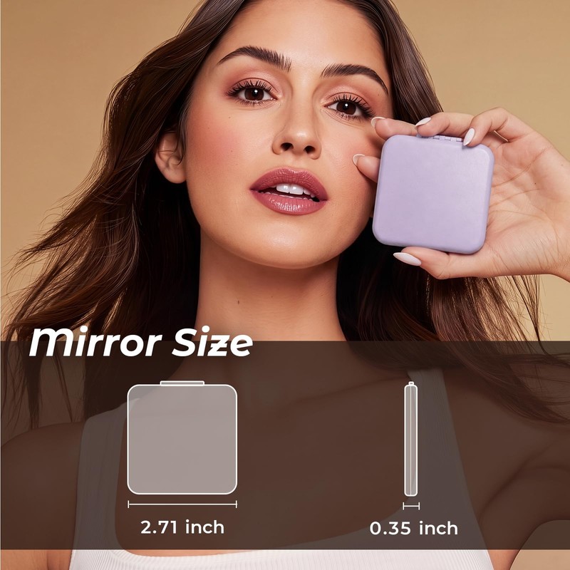 Compact Mirror, Pocket Travel Makeup Mirror for Purse, Metal Square