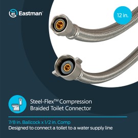 Eastman 12 Inch Steel-Flex Braided Toilet Connector, 7/8 Inch Ballcock x 1/2 Inch Compression, Stainless Steel Toilet Supply Line, 48114