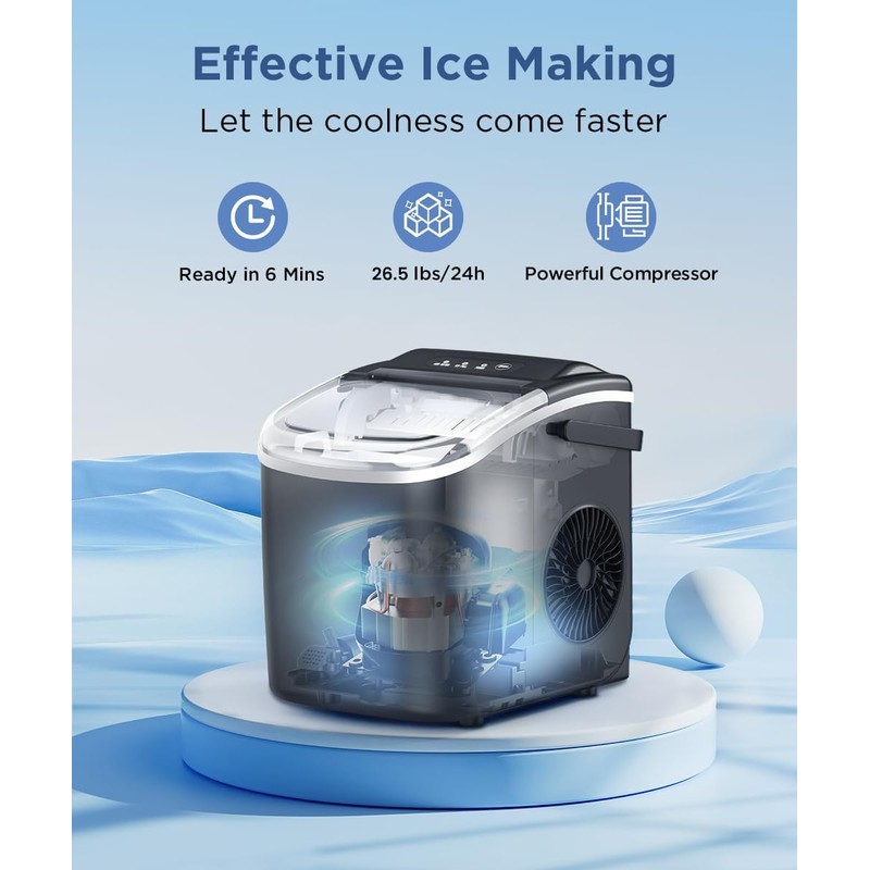 COWSAR Ice Maker Countertop, Portable Ice Machine with Self-Cleaning, 26.5lbs/24Hrs,