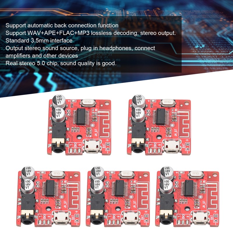 5PCS DIY Bluetooth 5.0 Receiver Board Lossless Decoder Board Wireless