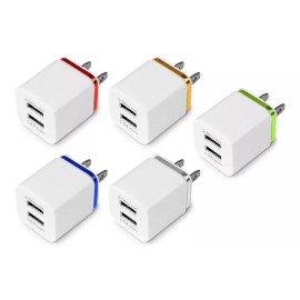Maíz Adaptador Cubo Cargador 2.1a, 2 Puertos Usb Paq 5 Pz Mayoreo
