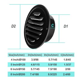 6 Inch Stainless Steel Air Vents, Black Louvered Grille Round Vent Cover Wall Ventilation Outlet Soffit Vents with Built in Screen Mesh for House Ventilation
