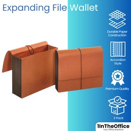 1InTheOffice Expanding File Wallet with Flap and Cord Closure, 5-1/4" Expansion, Legal Size (3 Pack)