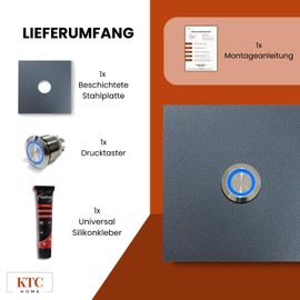 KTC-Home Premium Doorbell Anthracite – LED Push Button Blue – Size: 10 x 10 cm – RAL 7016 – UV and Weather Resistant – Powder Coated